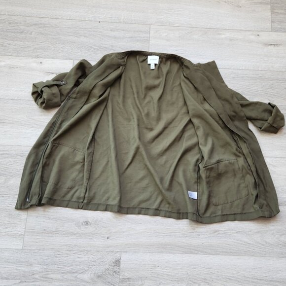 Nine West Green Womens Medium Lightweight Utility Jacket Zipper Long Sleeves - Picture 3 of 12